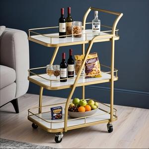 Carrito de Comida Metálico para Bebidas y Postres/Pasteles, de 4 Ruedas, Móvil, Duradero, Minimalista y Moderno para Restaurante, Hotel, Banco y Concesionario - Product Image 1