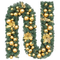 Guirlande de Noël artificielle de 2,7 m avec boules décoratives et feuilles dorées pour la décoration des vitrines des centres commerciaux