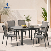 Table de jardin extensible HOMFUL avec plateau en verre sérigraphié de 5 mm, structure en aluminium, résistante aux intempéries