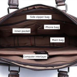 Sacoche d'ordinateur portable en cuir véritable de qualité supérieure, élégante, pour affaires et bureau, avec plusieurs compartiments et fermeture éclair sécurisée - Product Image 3