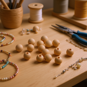 Perline in legno Ilan 14 mm con foro grande per artigianato e creazione di gioielli - Product Image 2