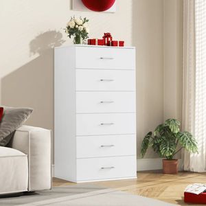 Commode haute en bois MDF noir et blanc avec 5 tiroirs pour rangement de photos et objets domestiques - Product Image 5