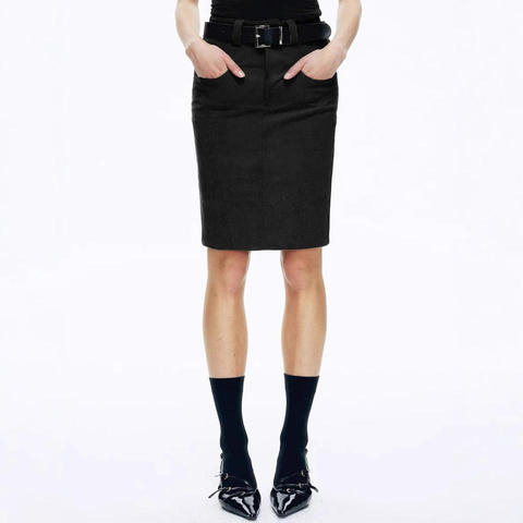 5301 Spring Popular Products Trending Latest Midi Skirt Back-slit High-elastic Sheepskin Leather Suede Skirt for Women