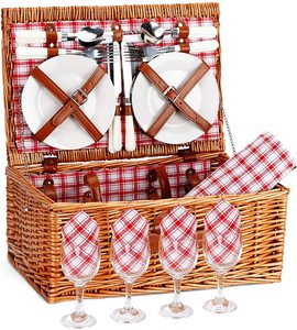 Màu Đỏ Màu Xanh Handmade Xử Lý Bán Buôn <span class=keywords><strong>Wicker</strong></span> Liễu Sang Trọng Tùy Chỉnh Picnic Basket Set Hamper Rượu Chăn Với Removable Túi Lạnh - Product Image 1