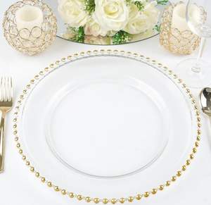 Assiettes de chargeur en <span class=keywords><strong>verre</strong></span> transparent or argent design classique avec motif rose pour les événements et les fêtes de restaurants - Product Image 4