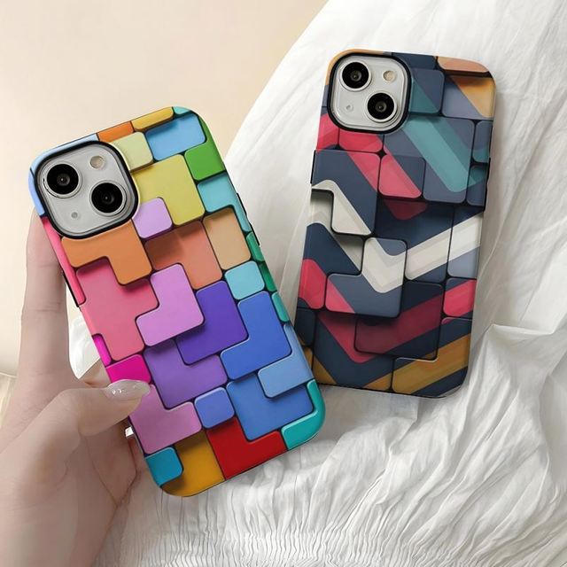 Artistic Colorful Building Blocks for iPhone 17 16 15 14 13 12 11 Pro Max Plus X XR XS Air Filin Protective Anti-fall Cover