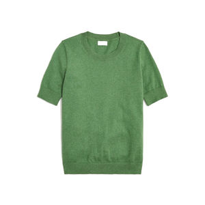 Suéter Clásico de Cuello Redondo y Manga Corta para Mujer, Tejido Fino de Mezcla de Algodón, Secado Rápido, Transpirable, Versátil, Tonos Neutros, para Invierno - Product Image 1