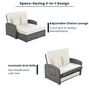 <span class=keywords><strong>Chaise</strong></span> longue double inclinable en rotin blanc de haute qualité, réglable, pour 2 personnes, pour l'extérieur, au bord de la piscine - Product Image 3