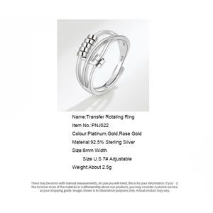 JJ0036 S925 anillo de ansiedad ajustable de plata esterlina para Mujeres Hombres paz Fidget Spinner anillos Retro boda promesa pulgar anillos - Product Image 5