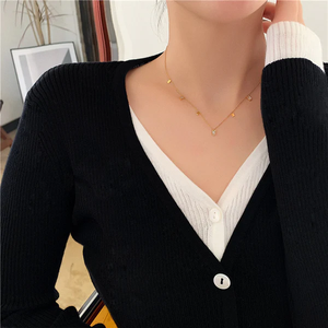 Vintage Style Stainless Steel Inlay Zircon <b>Necklace</b> Water Droplets Square Shape Chic Pendant Simple Cute Rope Chain Gold - Product Image 4