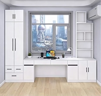 Meuble intégré moderne et simple pour baie vitrée, sur mesure pour petits espaces, balcon, salon, chambre, avec bibliothèque, bureau et armoire combinés