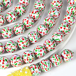 16mm <b>Acrylic</b> Cherry Pattern Printed Mixed Color Beads DIY Mobile Phone Chain Keychain Accessory Beaded <b>Pen</b> Decoration - Product Image 1