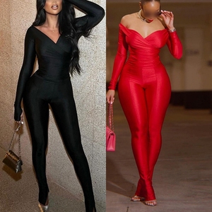 <span class=keywords><strong>Chic</strong></span> Design automne femmes nouveau Sexy hors épaule grand col en v taille haute pantalon serré décontracté fête Club deux pièces <span class=keywords><strong>ensemble</strong></span> - Product Image 1