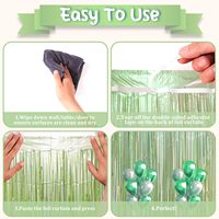 Packs de rideaux à franges vert sauge, toile de fond en guirlandes métalliques vert clair scintillantes, décorations de fête pour la Saint-Valentin
