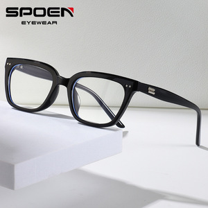 แว่นตา SPOEN ทรงสี่เหลี่ยมเต็มกรอบ สีดำ เลนส์ใส CR-39 กรอบขนาดกลาง แว่นสายตาสำหรับทุกเพศ - Product Image 1