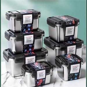 316 Stainless Steel Food <b>Storage</b> <b>Container</b> With Lid 1-3L Freezer Safe For Refrigerator Student Lunchbox - Product Image 2