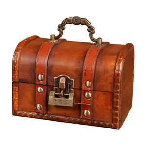 Vintage wooden treasure chest with lock film television shooting props desktop debris dustproof storage box