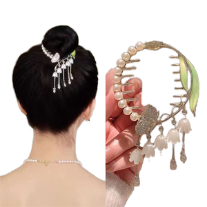 Ancient Wind Chime Orchid Tassel Hair Clip Women's New Magic Clip Bun Hairstyle Fixer Metal Alloy Jumpsuit Bow Tie Hair Clip - Product Image 1