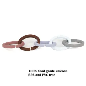 OEM/ODM New Bpa Free Montessori Toy 5 In 1 Happy Links Soft Food Grade Silicone Links Ring Silicone Teething Toys Baby Teethers
