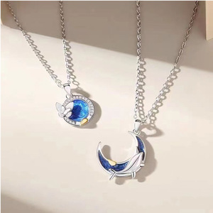 Argento blu mare farfalla e balena sole luna stella coppia collana moda uomo donna sole luna coppia collane - Product Image 2