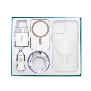 Kit de accesorios Caja de regalo Juego de Lujo 5 en 1 Cargador de coche inalámbrico magnético Cables de fecha Fundas de teléfono móvil para Iphone 15