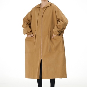 Gabardinas largas con capucha para mujer, talla grande, holgadas, de color liso, con cremallera, a la moda. - Product Image 5