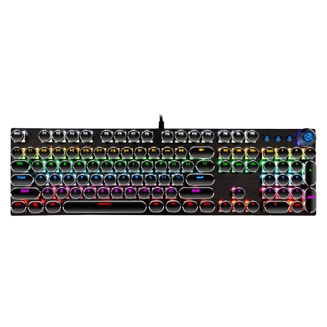 104Key Steampunk Keyboards Multimedia Knob for Laptop Desktop Metal Panel Punk Gaming Mechanical Keyboard