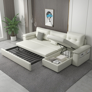 <span class=keywords><strong>Canapé</strong></span>-lit design moderne en forme de L <span class=keywords><strong>canapé</strong></span>-lit en cuir souple de <span class=keywords><strong>style</strong></span> minimaliste avec rangement en gros <span class=keywords><strong>canapé</strong></span>-lit coulissant de luxe léger - Product Image 1