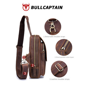 Bolso de Pecho de Cuero Crazy Horse BULL CAPTAIN, Bolsos Cruzados de Cuero Retro para Hombre, Bolso de Viaje Corto con Bolsillo con Cremallera, Bolsos Cruzados para Hombre - Product Image 5