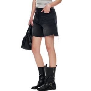 กางเกงยีนส์ขาสั้นผู้หญิงสไตล์วินเทจสีดำฟอกทรงหลวมขอบดิบ แฟชั่นขายส่ง - Product Image 2