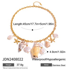 Collar de Verano para Playa con Dijes de Conchas, Perlas de Imitación y Estrellas de Mar en Acero Inoxidable con Baño de Oro PVD de 18K para Mujeres y Niñas - Product Image 5