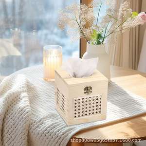 Caja de pañuelos de madera hecha a mano, color natural, madera maciza, almacenamiento de escritorio, soporte multiusos para servilletas - Product Image 2