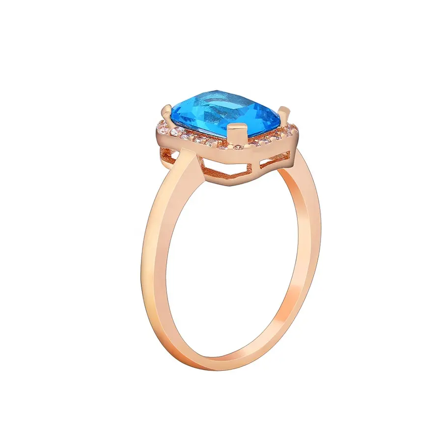 Rose Gold Plating 5925 Biru Perhiasan Pernikahan Diamond Batu Cincin Perak 925