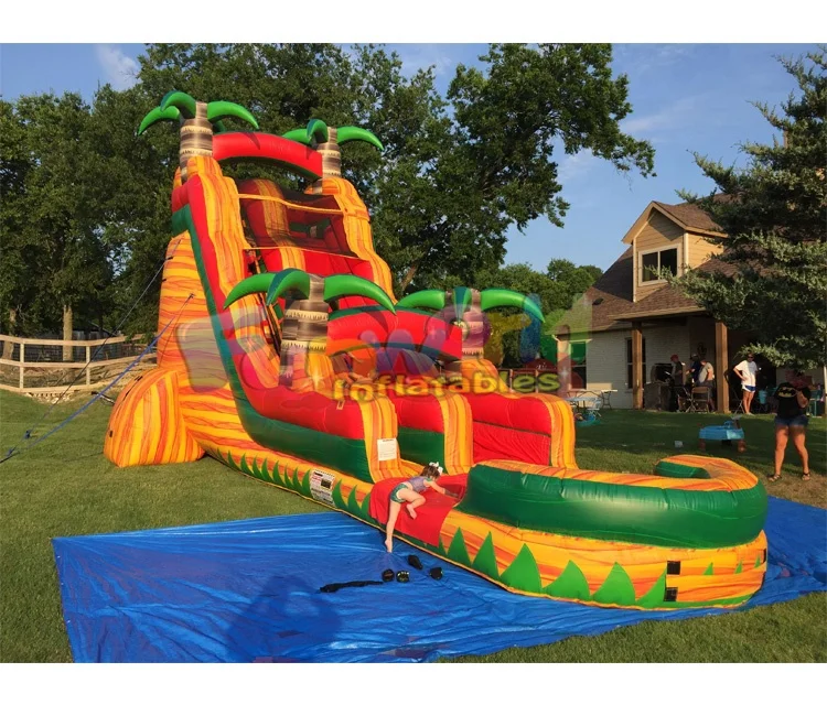 Commercial backyard palm tree jumping bouncer marble tropical waterslide combo bounce house inflatable water slide with pool