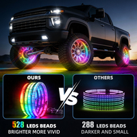 Luces LED RGBW para Ruedas de 15.5'' y 17'' con Control Remoto y por Aplicación, 3 Filas, 4 Piezas, con Función de Señal de Giro y Frenado