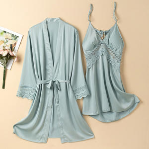 समवस्टार्ट महिला वस्त्र सेट फीता बाथरोबे गाउन स्लीवलेवियर गाउन सटिन लुंगवियर घरेलू ड्रेसिंग - Product Image 2