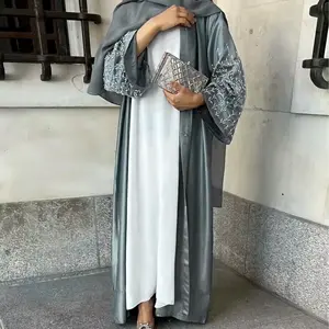 Party daily tinta unita abaya 2pc donna abito musulmano Malaysia robe e hijab robe con cintura e tasche