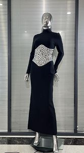 <span class=keywords><strong>Abito</strong></span> da sera <span class=keywords><strong>lungo</strong></span> elegante <span class=keywords><strong>nero</strong></span> di lusso 2026 con vita decorata con diamanti, vestito fasciante da donna di alta qualità che valorizza la figura - Product Image 3