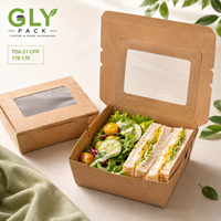 Boîte à lunch en papier kraft personnalisée avec fenêtre transparente en PET, emballage alimentaire biodégradable pour hamburgers, biscuits, à emporter