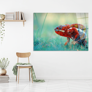 Modern Reptile Printed <b>Canvas</b> Artwork: Elegant Chameleon Design,TEMPERED GLASS ART - Product Image 3