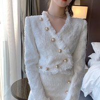 ZYHT 3747 Ensemble Élégant Blanc en Tweed avec Manteau et Jupe Coordonnée, Vêtements Deux Pièces pour Femmes