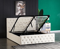 Lit relevable XDS de luxe beige haut de gamme, design moderne et confortable, avec rangement intégré pour la maison et l'hôtel, cadre de lit rembourré en mousse