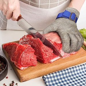 Guantes de Acero Resistentes a Cortes NMSAFETY A9, Grado Alimenticio, para Cortar Carne, Malla Metálica de Acero Inoxidable, Guantes de Carnicero de Malla Metálica - Product Image 3