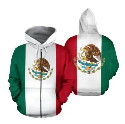 Özel meksika bayrağı erkek tam fermuarlı kapüşonlu eşofman üstü 100 Polyester yüksek kalite erkekler için süblimasyon boş özel fermuar fermuarlı kapüşonlu eşofman üstü toptan