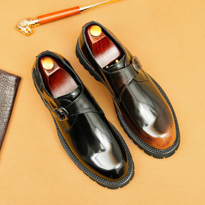 Chaussures habillées pour hommes en cuir véritable noir, à boucle, bout rond, semelle extérieure en caoutchouc antidérapante, toutes saisons - Product Image 4