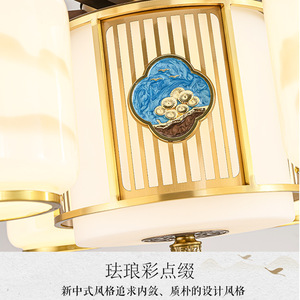 Chinese Style Chandelier Multi Head Led <b>Light</b> Round Living Room <b>Ceiling</b> Lamp With Enamel Painting Design - Product Image 4