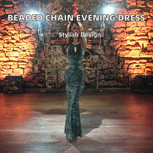 33568 # Vestido de Gala Largo hasta el Suelo, Estilo Vintage 2025, Cintura Imperio, Escote Redondo, Sin Mangas, Chifón y Satén, Silueta Lápiz, Adornado con Cuentas de Diamantes - Product Image 2