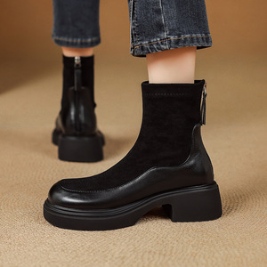 Botines de Ante Bicolor Marrón Oscuro, Zapatos Minimalistas para Combinaciones de Atuendos de Temporada Fría y Paseos por el Suburbio - Product Image 5