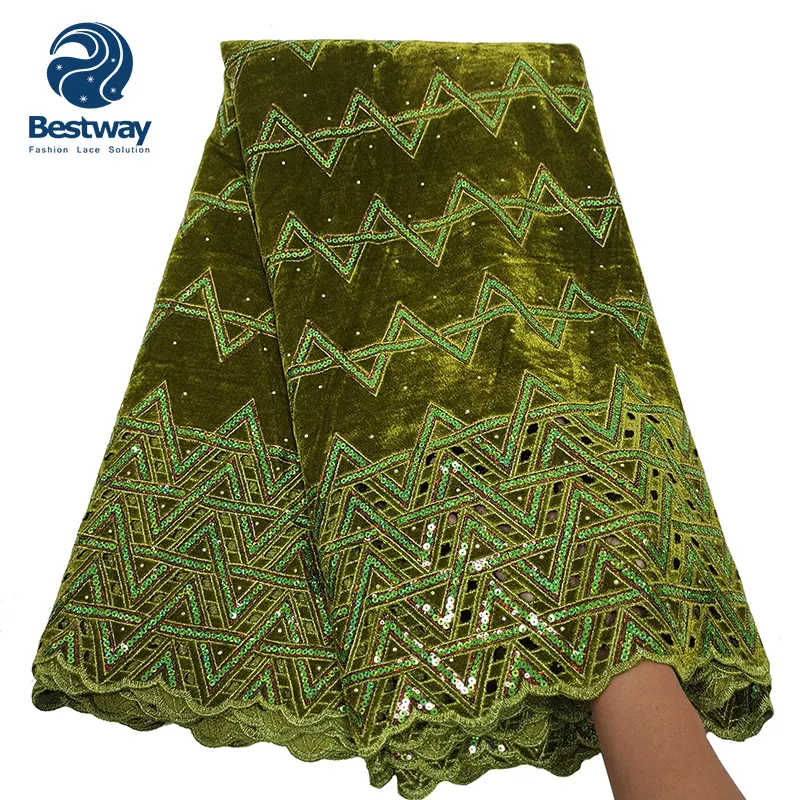 Bestway Embellis hed Velvet Lace Fabric Afrikanische Stickerei Sequence Lace Fabric For Dress