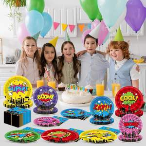 Assiettes, serviettes et fourchettes de fête super-héros multicolores en papier, décorations d'anniversaire héros de bande dessinée, vaisselle à thème <span class=keywords><strong>action</strong></span> - Product Image 6
